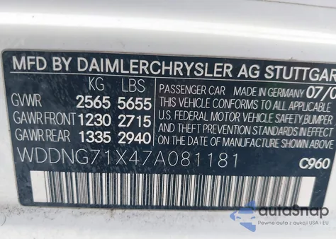 2007 Mercedes-Benz S 550 z USA, uszkodzony, nr VIN WDDNG71X47A081181